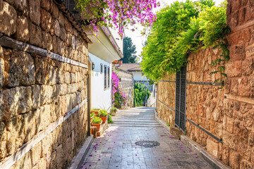 Authentic street in the old town Kaleici in Antalya Turkey.