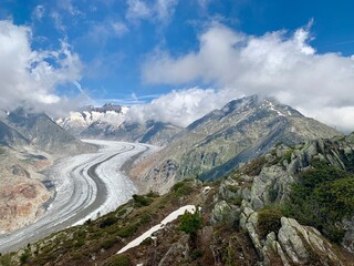 Blick auf den Aletschgletscher im Sommer - Gletscher im Wallis in der Schweiz - Europa