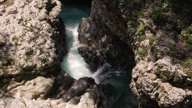 closeup view of a canyon with azul water. High quality 4k footage
