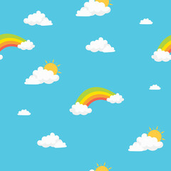 seamless pattern sky with rainbows, sun and clouds, Seamless pattern background. Print design for baby or kids fabric