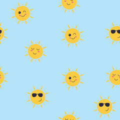 Stylish vector sun seamless pattern. Sun pattern stock vector. Print design for baby or kids fabric
