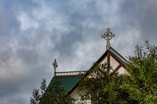 The roof of a church. Iceland in the summer. Photographic travel around the island.
