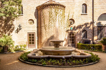 Fototapeta na wymiar Fountain of the Hanging Gardens of the Palace of the Province of Ravenna. April 10, 2022 Ravenna, Emilia Romagna - Italy