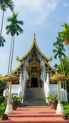 Thai temple decorated with gold and white