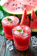 Fresh summer watermelon lemonade in glass glasses.