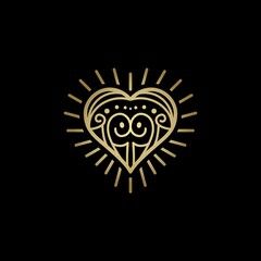 Golden Asian Love Heart Logo Design