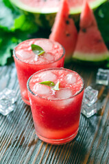 Fresh summer watermelon lemonade in glass glasses.