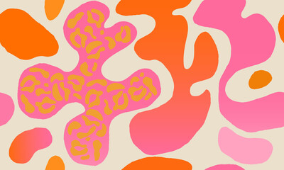 Materiał do szycia Hand drawn abstract pattern with leopard skin and various organic shapes. Collage contemporary print. Fashionable template for design.