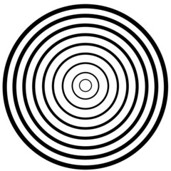 Hypnotic shape of black lines forming circular shapes on white background.
