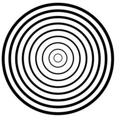 Hypnotic shape of black lines forming circular shapes on white background.