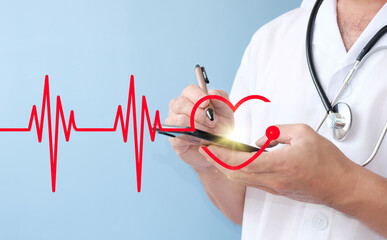 Checking heart disease and report testing result with simulator interface, Healthcare and medicine. Medical and technology.