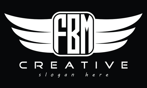 FBM three Letter Wings Flying Initial wing symbol minimalist creative concept flag icon professional logo design Vector template