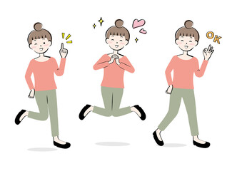 元気のあるカジュアルな服装の女性　バリエーション