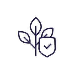 crop protection line icon with a plant and shield
