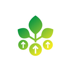 increase plant growth icon with arrows, vector