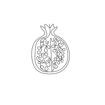 Vector isolated half a pomegranate with granes one line single line graphic art drawing