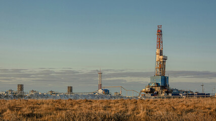 A general view of a drilling rig for drilling wells at an oil and gas field in the Arctic region....