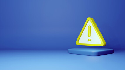 Warning symbol on blue background. 3d rendering