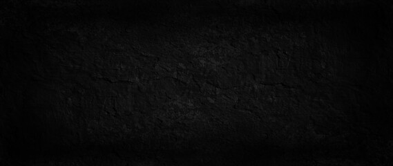 panorama black concrete background wall, abstract grunge loft texture