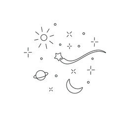 Vector isolated doodle celestial bodies composition colorless black and white contour line  © MariMuz