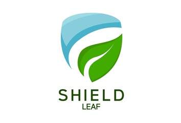 illustration of shield and leaf. nature logo vector.