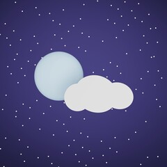 cartoon moon in the starry sky, weather symbol, 3d render