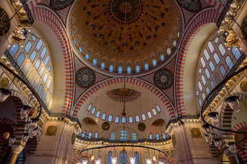 Fototapeta na wymiar ISTANBUL, TURKEY - January 2022: Suleymaniye Mosque interior