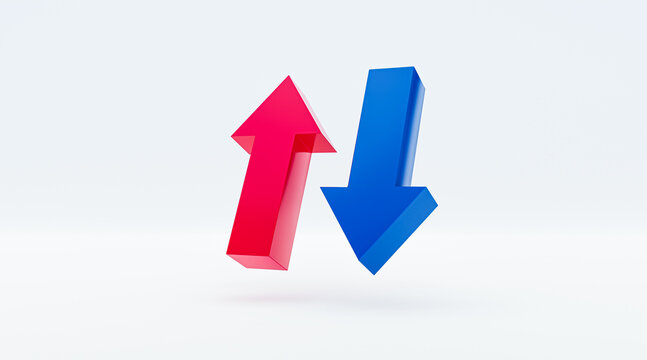Arrows red and blue on white background analysis up and down 3d rendering creative concept