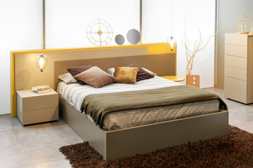 Contemporary bedroom with abstract decorations