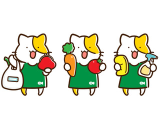 Fototapeta premium 主婦の家事仕事をするかわいいねこの手書き風イラストセット
