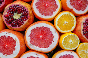 Fototapeta na wymiar ISTANBUL, TURKEY - January 2022: Citrus fruits of fresh juice shop