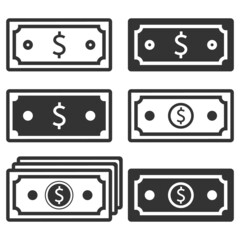 Dollar banknote icon. Money outline business graphic vector illustration.