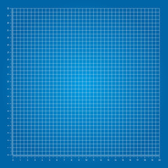 Vector illustration of corner rulers from 0 to 20 cm isolated on blue background. Blue plotting graph paper grid. Vertical and horizontal measuring scales. Millimeter graph paper grid template.
