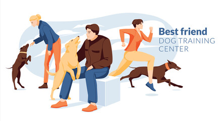 Dog owners. Dog training center. Individual characters on a white background. flat vector illustration