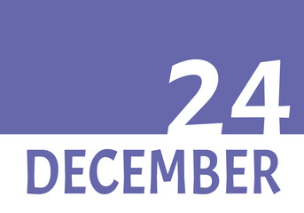 24 december calendar date with copy space. Very Peri background and white numbers. Trending color for 2022.