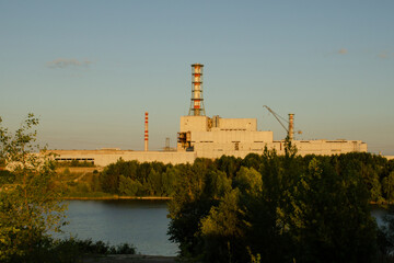 Fototapeta na wymiar Npp in Kurchatov at sunset. Nuclear power plant in the Kursk region
