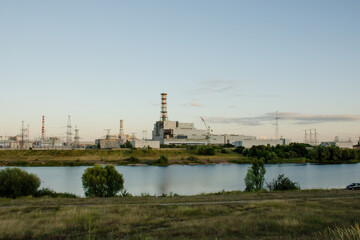 Obraz premium Npp in Kurchatov at sunset. Nuclear power plant in the Kursk region