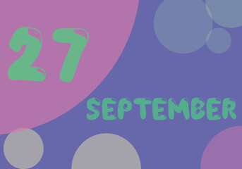 27 september day of the month in pastel colors. Very Peri background, trend of 2022.