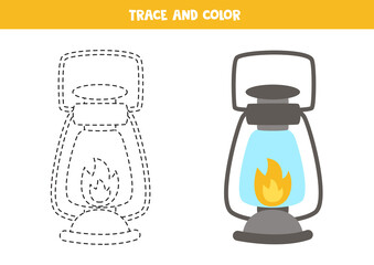Trace and color cartoon lantern. Worksheet for children.