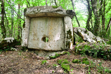 Dolmen at the mysterious Abkhazian forest at the Kodori gorge