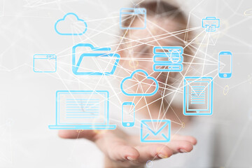 Digital cyberspace with particles and Digital data network connections concept.
