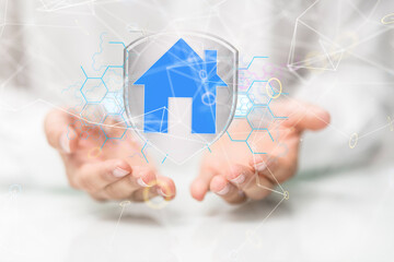 home iot - Neural network 3D illustration. Big data and cybersecurity