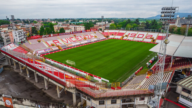 Aerial View of the "Romeo Menti" Stadium of Vicenza, Veneto, Italy, Europe, World Heritage Site