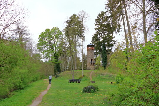 Old red brick tower Askania Askaniaturm in Wildau Schorfheide near the lake Werbellinsee