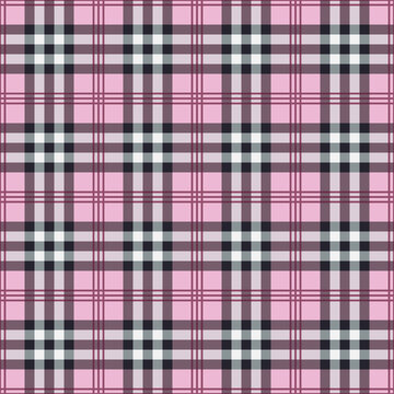 Cute black pink tartan. Vector seamless stylish tartan. Abstract interior. Print for surfaces, pillows, blankets, shades, cups, cafes, bedrooms, bathrooms, packaging, gifts, notebooks, stationery.