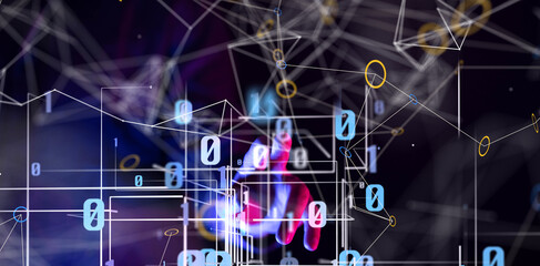 Global network. Blockchain. 3D illustration. Neural networks and artificial intelligence. Abstract