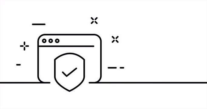 Continuous line art drawing internet. Single line drawing, solid line. Animation of one line online protection, privacy and secure website. Video 4K