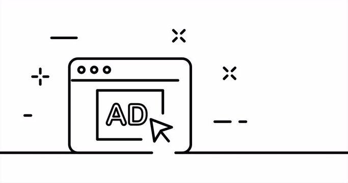 One line drawing, solid line internet. One line drawing animation blocking ads, info and online page. Communication logo animated. Video 4K