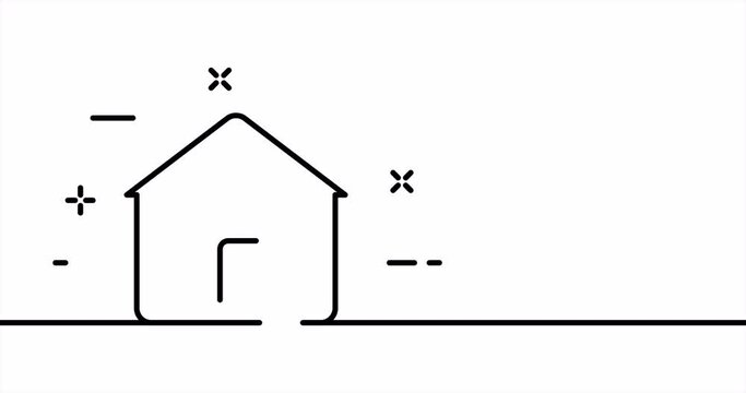 Continuous line art drawing internet. Single line drawing, solid line. One line animation of home page, home and contact us. Video 4K