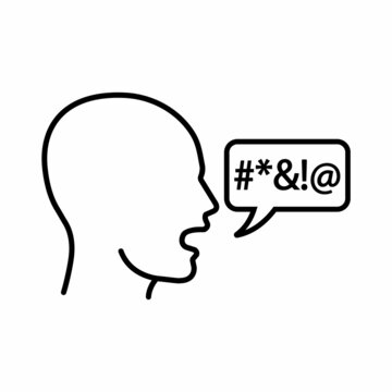 Man with swear speech bubble icon in outline style. Vector.